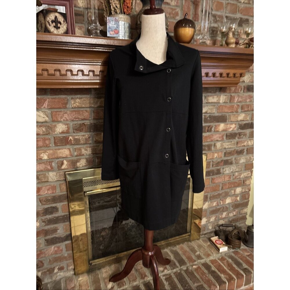 J Jill Long Black Snapfront Cardigan Size XS